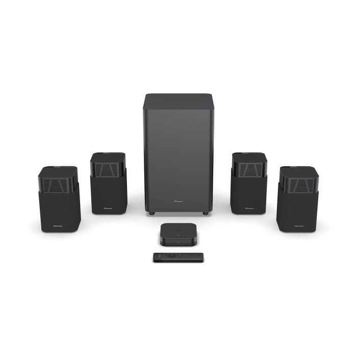 Hisense HT Saturn, 4.1.2Ch Sound Bar with Wireless Subwoofer, 720W, Dolby Atmos, Tuned by Devialet , DTS:X,Quad Satellite Speakers , Black на супер цена
