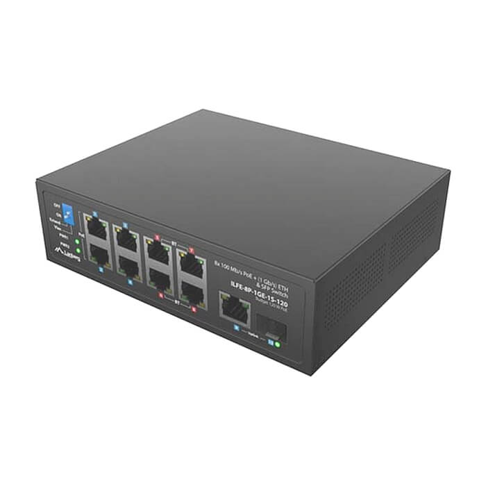 Lanberg Switch ILFE-8P-1Ge-1S-120 POE 4 x BT 4 x AT SFP/ETH DIN Unmanagment Fast Ethernet (тъмнейл - 3)