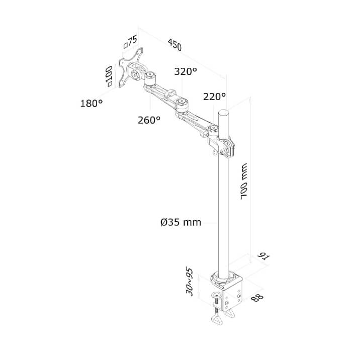Neomounts by NewStar Flat Screen Desk Mount (clamp), 70 cm pole ID 66787 (тъмнейл - 3)