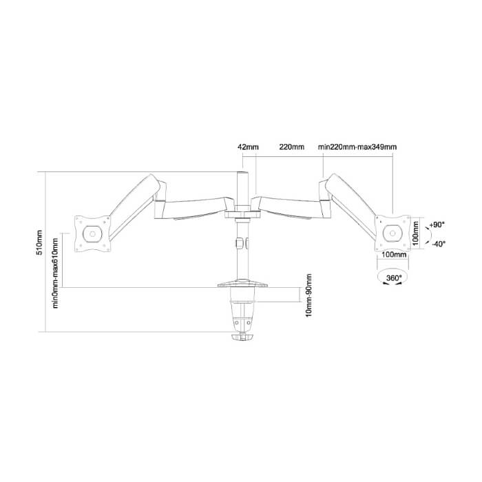 Neomounts by NewStar Flat Screen Desk Mount (clamp/grommet) for 2 Monitor Screens ID 66781 (тъмнейл - 3)