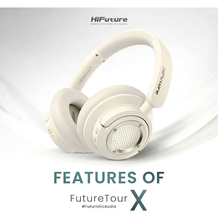HiFuture FutureTour X Champagne Gold, Hybrid Active Noise Canceling, 35-Hour Playtime, Memory Protein Foam Cover, AI Enhanced Crystal-Clear Call, Wireless 5.4, AUX Cable ID 94745 (тъмнейл - 2)