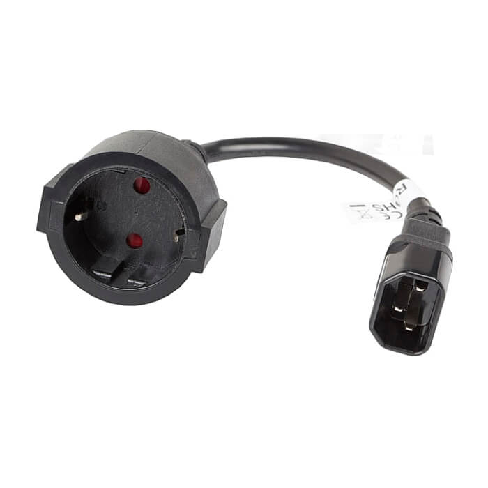 Кабел - Lanberg extension power supply cable IEC 320 C14 -> Schuko (F) 20cm, black ID 72492