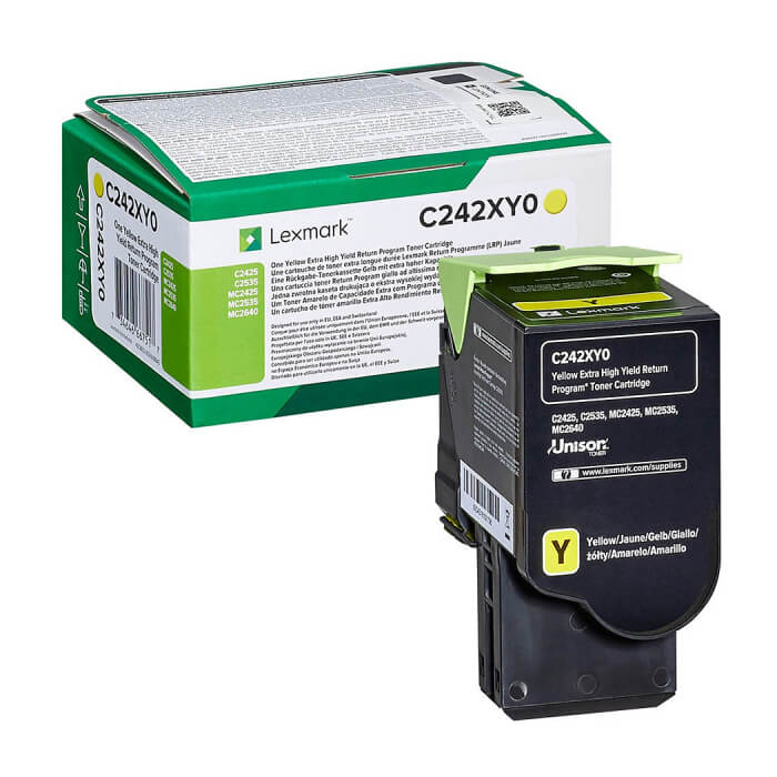 Lexmark C242XY0 C/MC2425, 2535, MC2640 Yellow Return Programme 3.5K Toner Cartridge ID 68411