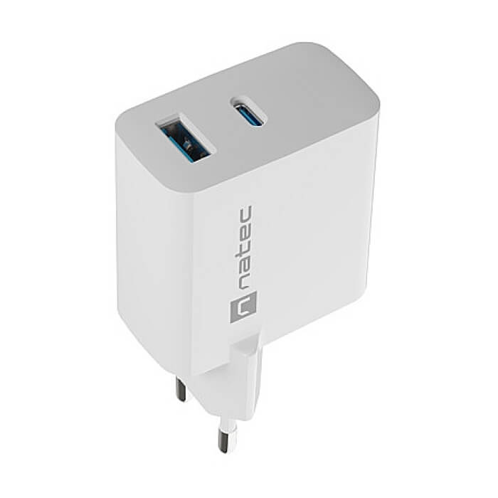 Natec USB Charger Ribera Gan 1X USB-A + 1X USB-C 45W, White (тъмнейл - 2)