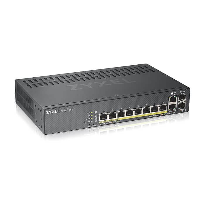 ZyXEL GS1920-8HPv2, 10 Port Smart Managed Switch 8x Gigabit Copper and 2x Gigabit dual pers., hybrid mode, standalone or NebulaFlex Cloud, 130 Watt PoE, fanless (тъмнейл - 2)