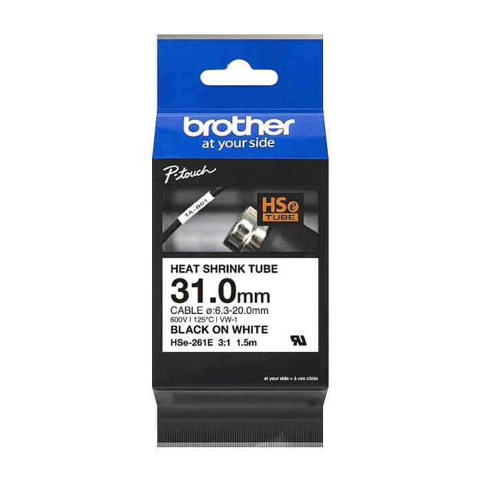 Brother HSe-261E 31mm Black on White Heat Shrink Tape ID 70681 на супер цена