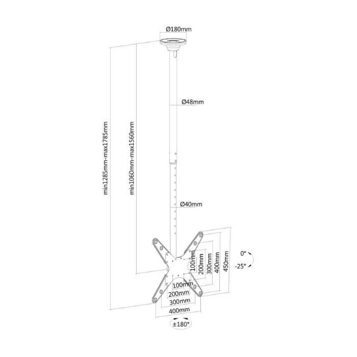 Neomounts by NewStar Flat Screen Ceiling Mount (Height: 106-156 cm) ID 66725 (тъмнейл - 3)