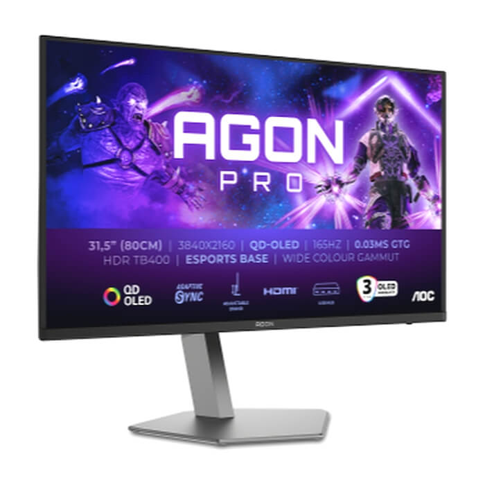 AOC AG326UD, 31.5" QD-OLED, 3840x2160@165Hz, 0.03GtG, 1000cd m/2, 1.5M:1, 80M:1 DCR, Adaptive Sync, FlickerFree, Low Blue Light, 8Wx2, Tilt, Height Adjust, Pivot, Swivel, 2xHDMI, DP, USB hub ID 85258 (тъмнейл - 3)