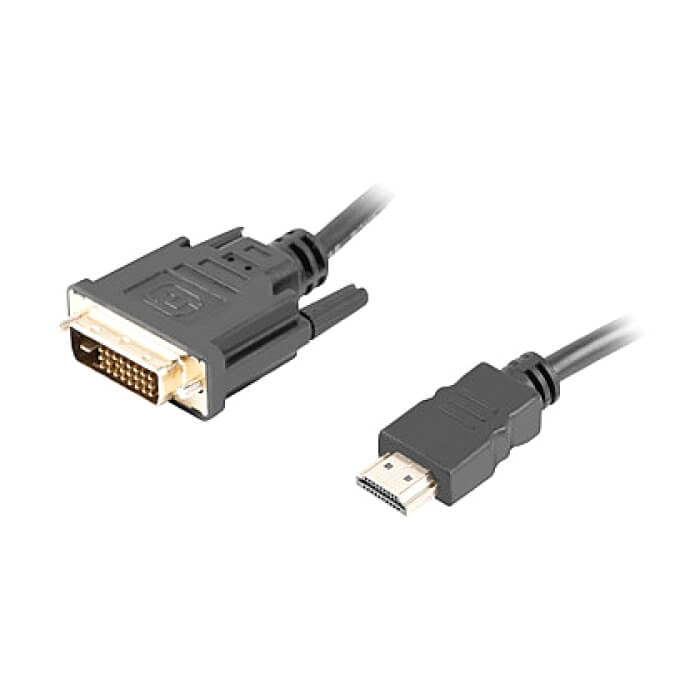 Кабел - Lanberg HDMI (M) -> DVI-D (M) (24+1) cable 1.8m, dual link, with gold-plated 4K connectors, black ID 72556 на супер цена от GT Computers Кабел - Lanberg HDMI (M) -> DVI-D (M) (24+1) cable 1.8m, dual link, with gold-plated 4K connectors, black ID 72556 на супер цена