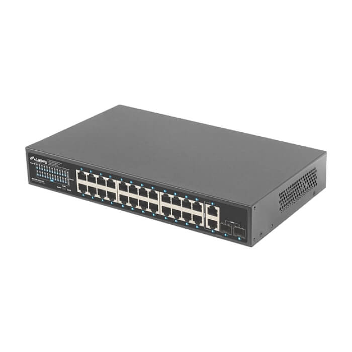 Lanberg switch 24x 1GB poe+/2x GB 2x sfp rack 19" gigabit ethernet 250w (тъмнейл - 4)