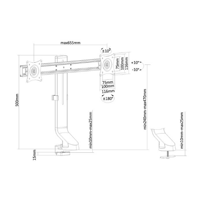 Neomounts by NewStar Flat Screen Desk Mount (clamp/grommet) for 2 Monitor Screens ID 66798 (тъмнейл - 3)