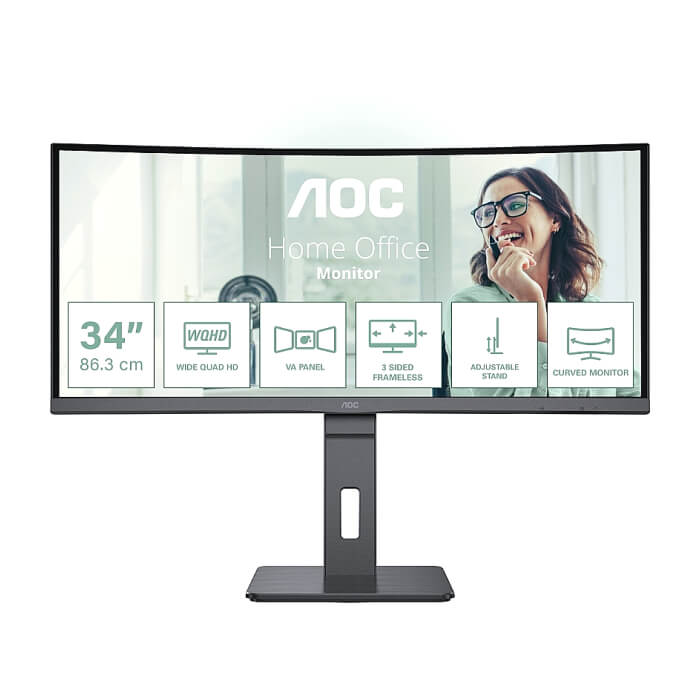 AOC CU34P3CV, 34" VA WLED, Curved 1500R, 3440x1440@100Hz, 4ms GtG, 1ms MPRT, 300cd m/2, DCR 3000:1, 50M:1, AdaptiveSync, FlickerFree, Low Blue Light, 5Wx2, Tilt, Height Adjust, Swivel, HDMI, DP, USB hub ID 65360 на супер цена