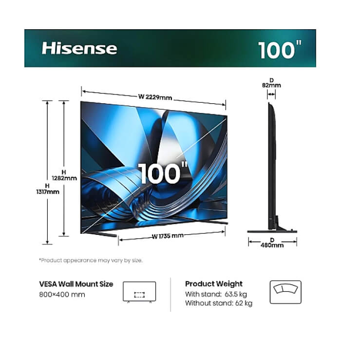 Hisense, 100''U7SE,ULED Smart, FALD, 165Hz, 5000:1,Quantum Dot, Dolby vision IQ,Vidaa, ADS, Black ID 97409 (тъмнейл - 2)