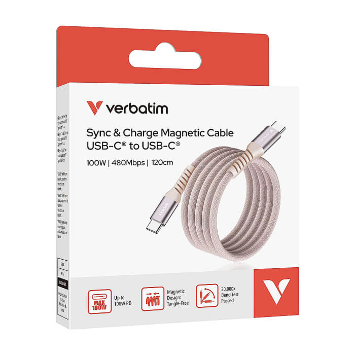 Verbatim Sync & Charge USB-C to USB-C 100W Magnetic 120 cm - Pink ID 84960 (тъмнейл - 5)