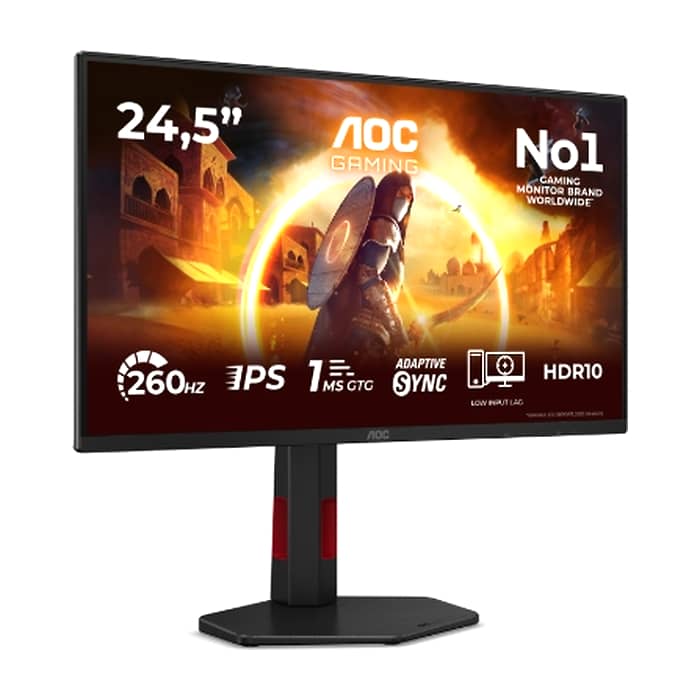 AOC 25G4ZR, 24.5" Fast IPS WLED, 1920x1080@260Hz (OC, Native 240Hz), 1ms GtG, 0.5ms MPRT, 300cd m/2, 1000:1, 80M:1 DCR, Adaptive Sync, FlickerFree, Anti Blue Light, Tilt, Heig ID 99515 (тъмнейл - 2)