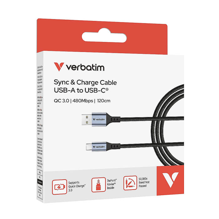 Verbatim Sync & Charge USB-A to USB-C 18W 120 cm ID 85360 (тъмнейл - 4)