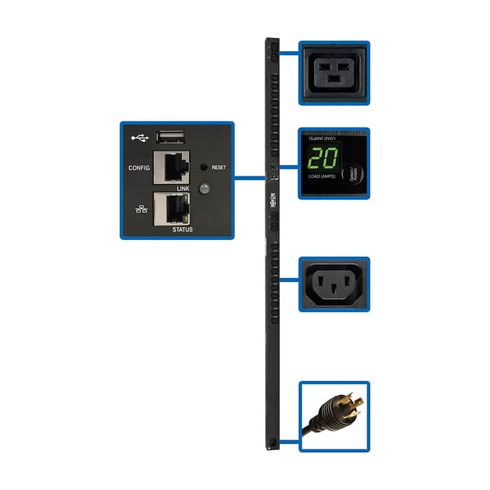 Tripp Lite by Eaton 3.7kW Single-Phase Switched PDU - LX Interface, 208/230V Outlets (20 C13 & 4 C19), C20/L6-20P, 0U, TAA