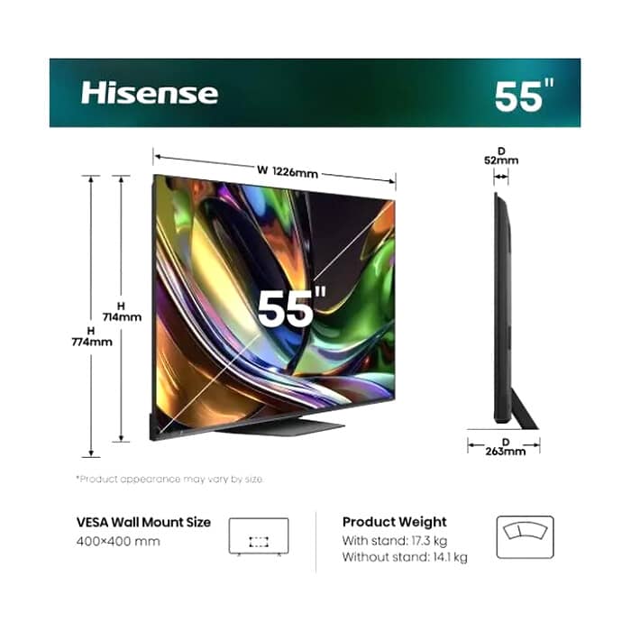 Hisense 55" UR8S, 4K Ultra HD 3840x2160, RGB Mini Led , DLED, Quantum Dot, 180Hz, IPS, HDR 10+, HLG, Dolby Vision IQ, Dolby Atmos, Smart TV,Light Sensor,WiFi 6eGHz, WiFi Direc ID 99180 (тъмнейл - 2)