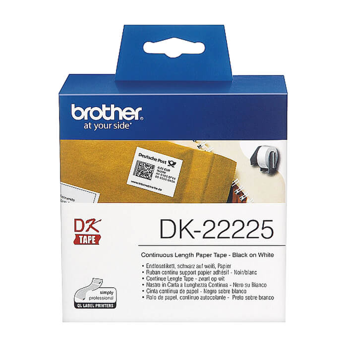 Brother DK-22225 White Continuous Length Paper Tape 38mm x 30.48m, Black on White ID 70774 на супер цена