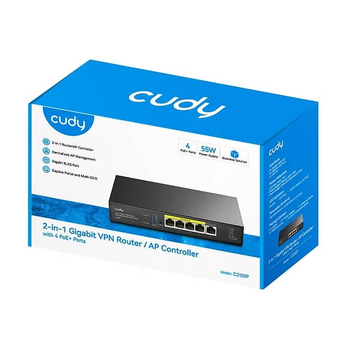 Cudy C200P 2-IN-1 AP Controller, 1 Gigabit Ethernet + 4 Gigabit PoE+ PSE Ports + 1 USB 3.0, PSE output up to 30Watts per port (тъмнейл - 2)