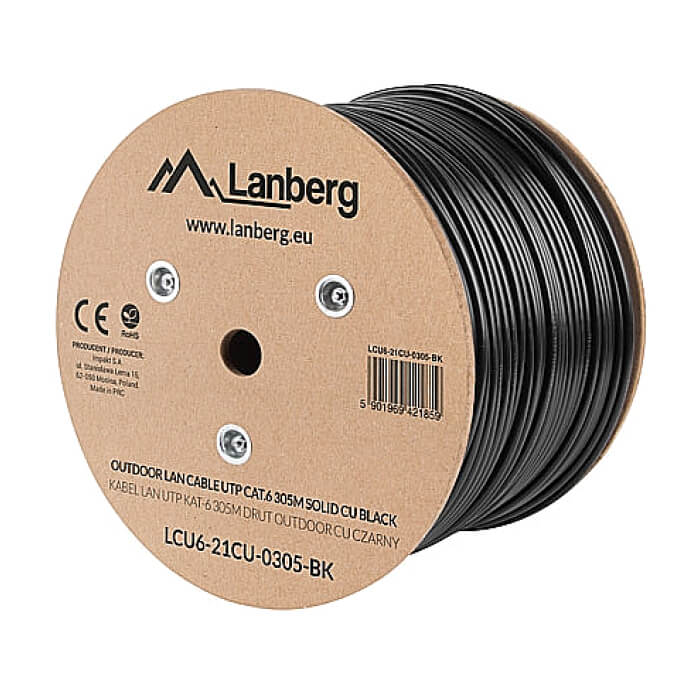 Lanberg LAN cable CAT.6 UTP 305m solid outdoor CU, Fluke passed, Black ID 96723 (тъмнейл - 3)