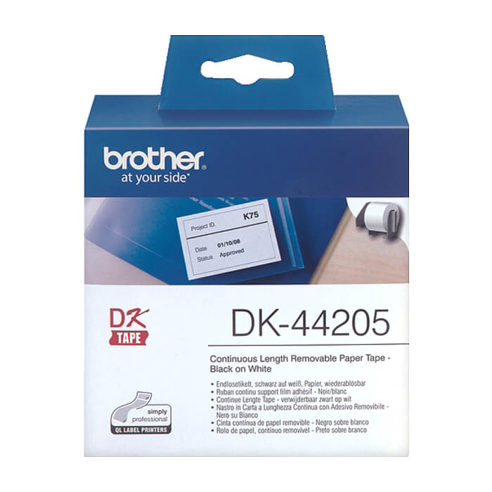 Brother DK-44205 White Removable Paper Tape 62 mm x 30.48 m, Black on White ID 70771 на супер цена