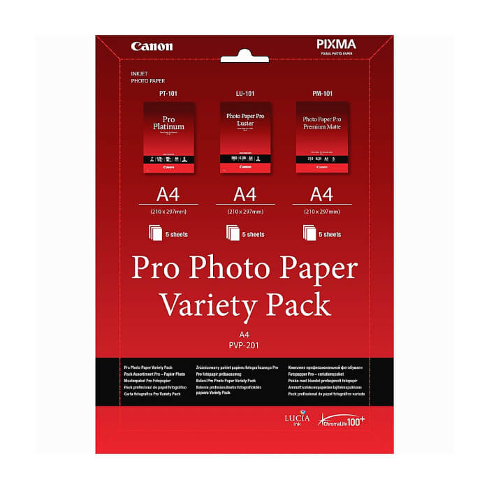 Canon Pro Photo Paper Variety Pack PVP-201, A4 (5xPT-101, 5xLU-101, 5xPM-101) ID 70875