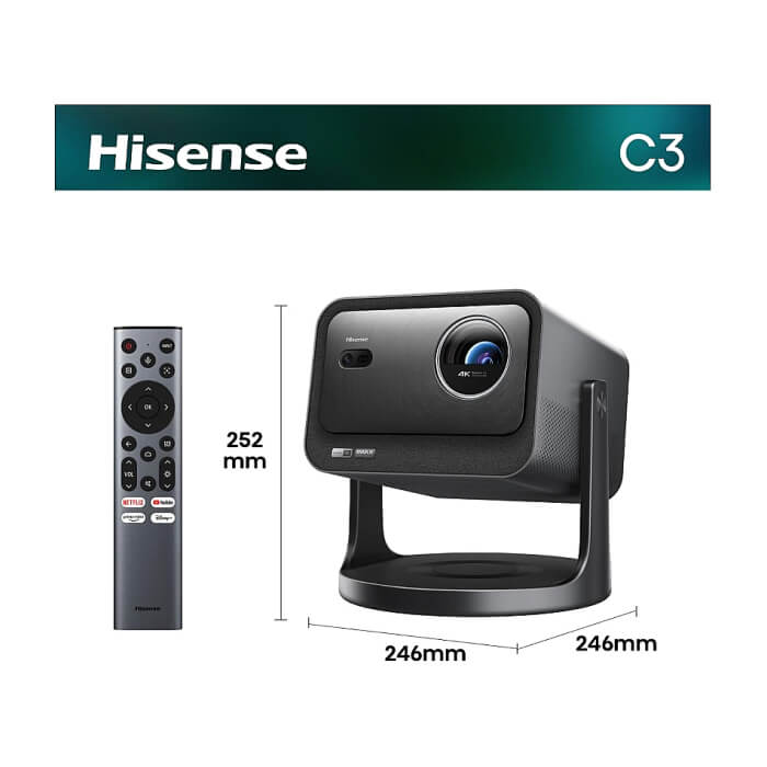 Hisense C3 Smart mini Laser Projector, 4K Ultra HD 3840x2160, 2000:1, 2500 lum, 60 Hz, Digital Zoom,Dolby Vision, HDR10+(decoding), HDR10, HLG, 2*10W, Silver ID 96925 (тъмнейл - 2)