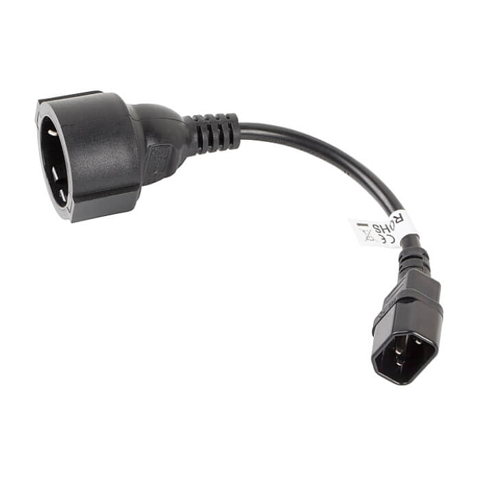 Кабел - Lanberg extension power supply cable IEC 320 C14 -> Schuko (F) 20cm, black ID 72492 (тъмнейл - 2)