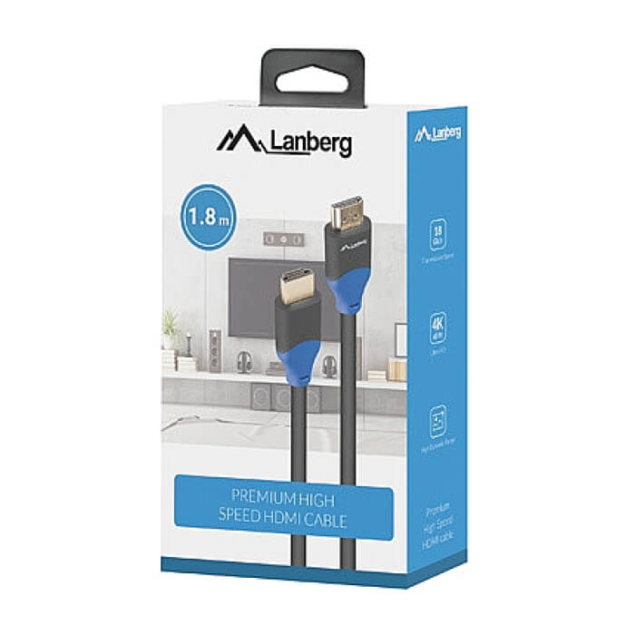 Кабел - Lanberg HDMI M/M V2.0 cable 1.8m 4K CU box, black BOX ID 72540 (тъмнейл - 5)