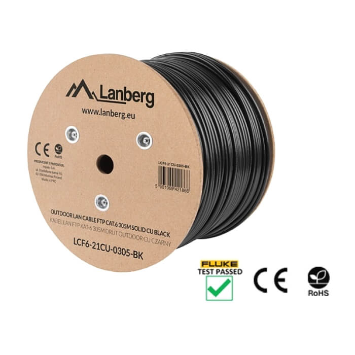 Кабел - Lanberg LAN cable FTP Cat.6 305m Outdoor Solid CU Fluke Passed, black ID 72714 (тъмнейл - 4)