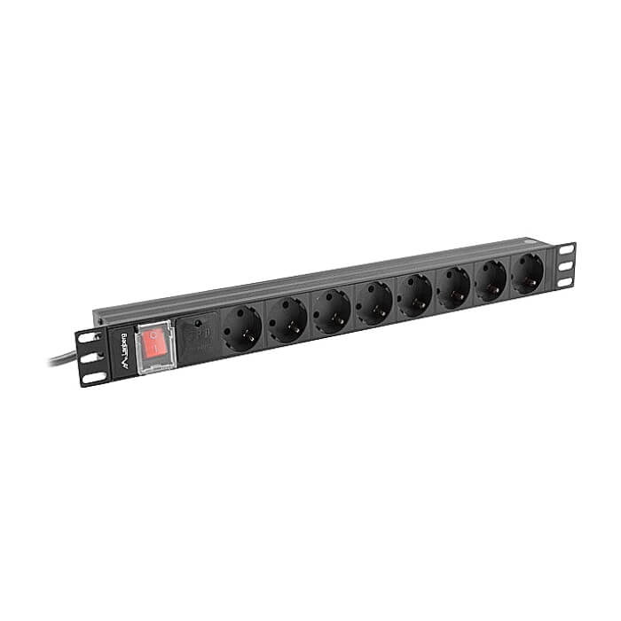 Lanberg power distribution unit (pdu) 19" 1U 16a 2m 8x schuko outlets black (тъмнейл - 2)