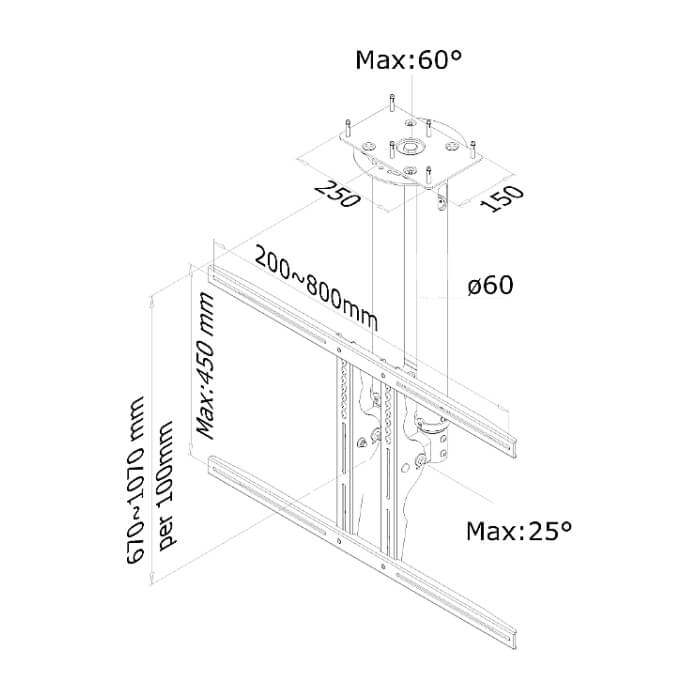 Neomounts by NewStar Flat Screen Ceiling Mount (Height: 64-104 cm) ID 66721 (тъмнейл - 3)
