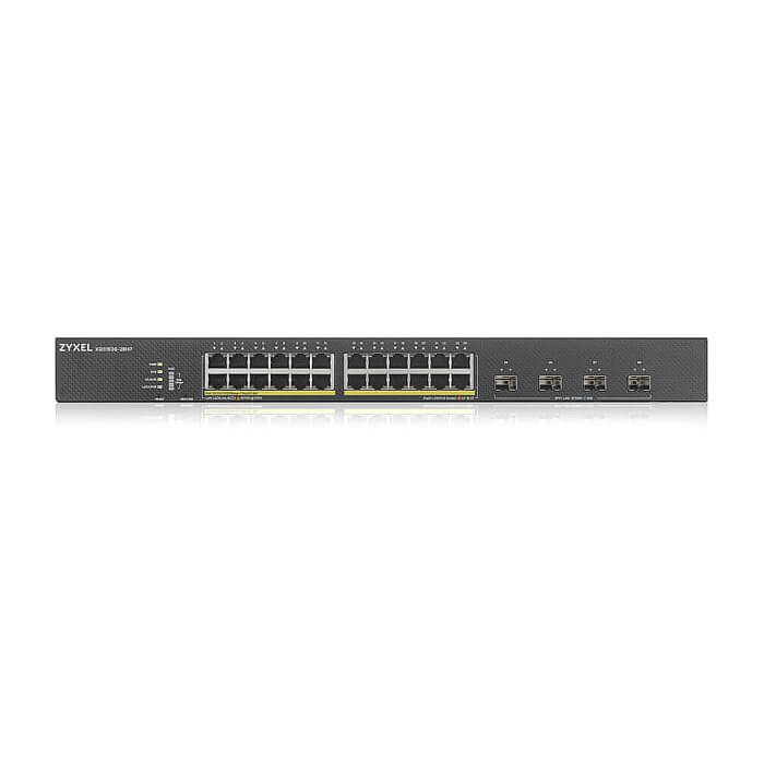 ZyXEL XGS1935-28HP, 28 Port Smart Managed PoE Switch, 24x Gigabit PoE and 4x 10G SFP+, hybrid mode, standalone or NebulaFlex Cloud, 375 Watt PoE
