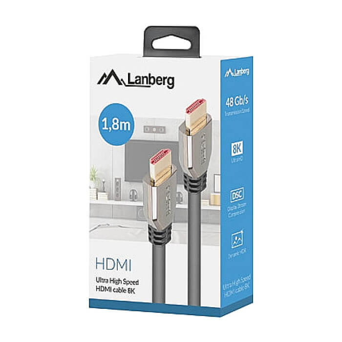 Кабел - Lanberg HDMI M/M V2.1 1.8m 8K 60Hz, black ID 72519 (тъмнейл - 3)