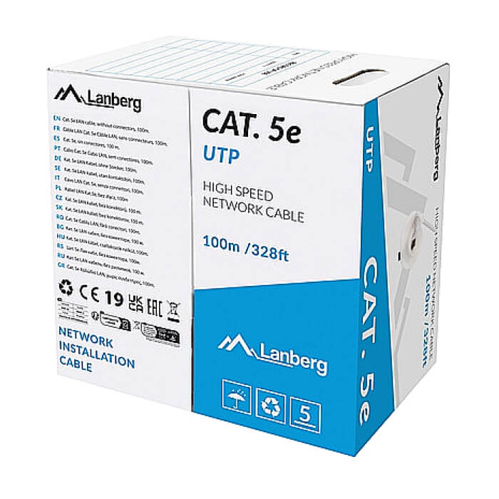 Lanberg LAN cable CAT.5e utp 100m solid cu grey fluke passed ID 87037 (тъмнейл - 2)