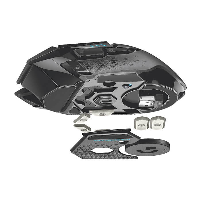 Logitech G502 Wireless Mouse, Lightsync RGB, Lightspeed Wireless, HERO 25K DPI Sensor, 400 IPS, 4x2g + 2x4g Optional Weights, 11 Programmable Buttons, 121g, Black (тъмнейл - 5)