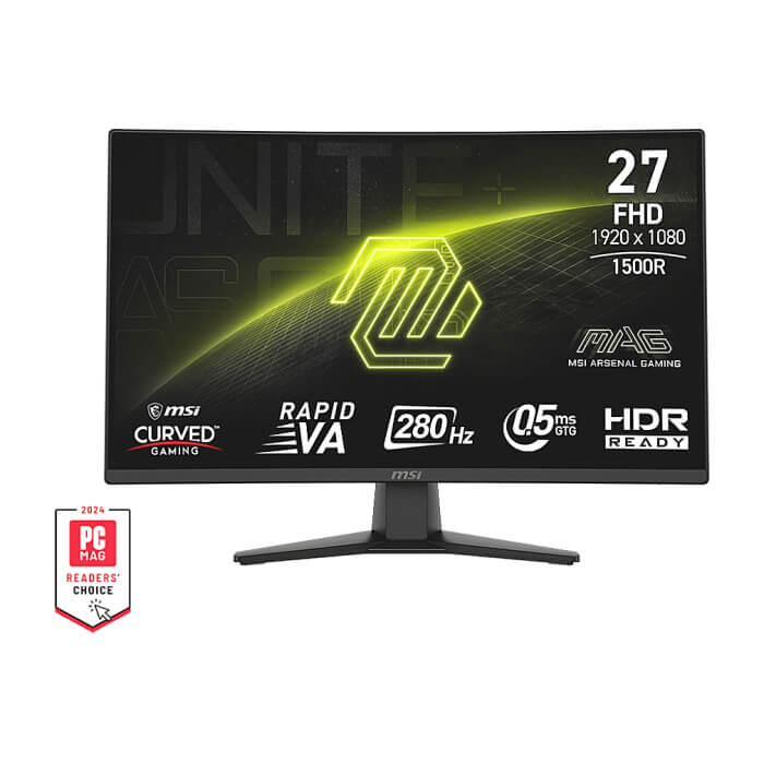 MSI MAG 274CXF, 27", 0.5ms, 280Hz, Rapid VA, 1920x1080 (FHD), 16:9, CURVE 1500R, FreeSync Premium, 92.2% DCI-P3, AG, HDR Ready, 300 nits, 4000:1, DCR 100M:1, DP(1.2a), 2xHDMI 2.0b, Tilt, VESA, Black, 3.4kg ID 89364 (тъмнейл - 3)