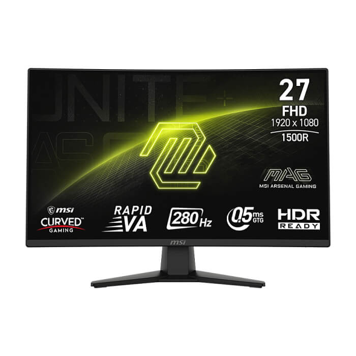 MSI MAG 274CXF, 27", 0.5ms, 280Hz, Rapid VA, 1920x1080 (FHD), 16:9, CURVE 1500R, FreeSync Premium, 92.2% DCI-P3, AG, HDR Ready, 300 nits, 4000:1, DCR 100M:1, DP(1.2a), 2xHDMI ID 93707 на супер цена от GT Computers MSI MAG 274CXF, 27", 0.5ms, 280Hz, Rapid VA, 1920x1080 (FHD), 16:9, CURVE 1500R, FreeSync Premium, 92.2% DCI-P3, AG, HDR Ready, 300 nits, 4000:1, DCR 100M:1, DP(1.2a), 2xHDMI ID 93707 на супер цена