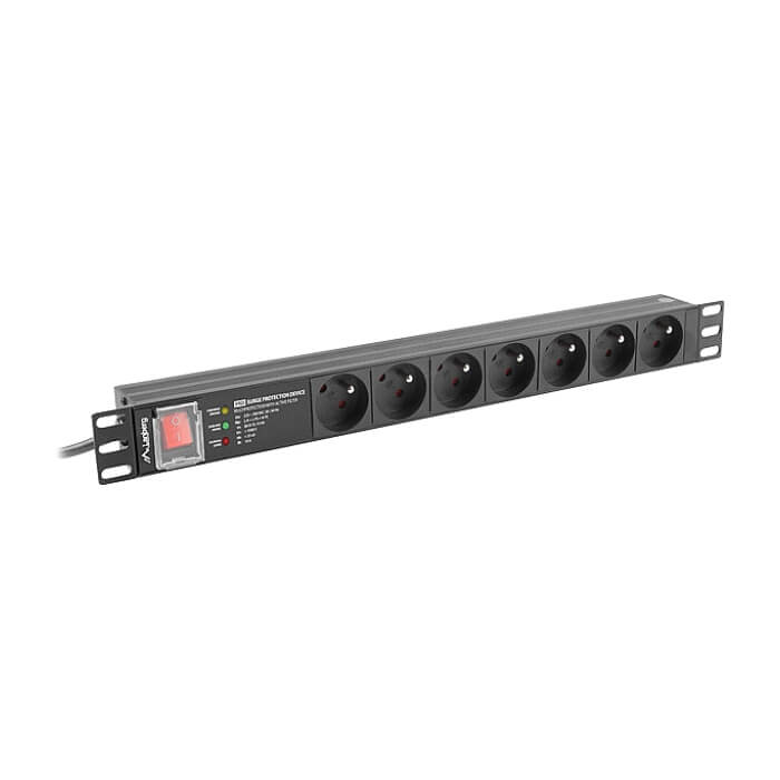 Lanberg power distribution unit (PDU) PRO 19" 1U 16A 2M 7X FRENCH OUTLETS SPD-3MP Black (тъмнейл - 2)