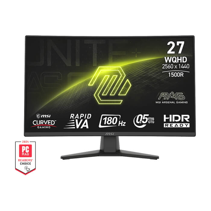 MSI MAG 274CQF, 27", 0.5ms, 180Hz, Rapid VA, 2560x1440 (WQHD), 16:9, CURVE 1500R, Adaptive-Sync, 93% DCI-P3, AG, 300 nits, 5000:1, DCR 100M:1, DP(1.4), 2xHDMI 2.0b, Tilt, VESA, Black, 3.4kg ID 89363 (тъмнейл - 2)