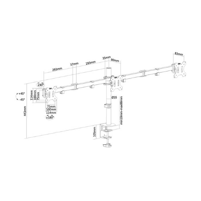 Neomounts by NewStar Flat Screen Desk Mount (clamp/grommet) for 3 Monitor Screens ID 66832 (тъмнейл - 3)