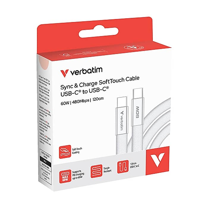 Verbatim Sync & Charge SoftTouch USB-C to C cable 60W 120 cm - White (тъмнейл - 3)