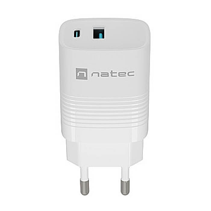 Natec USB Charger Ribera Gan 1X USB-A + 1X USB-C 30W, White (тъмнейл - 2)