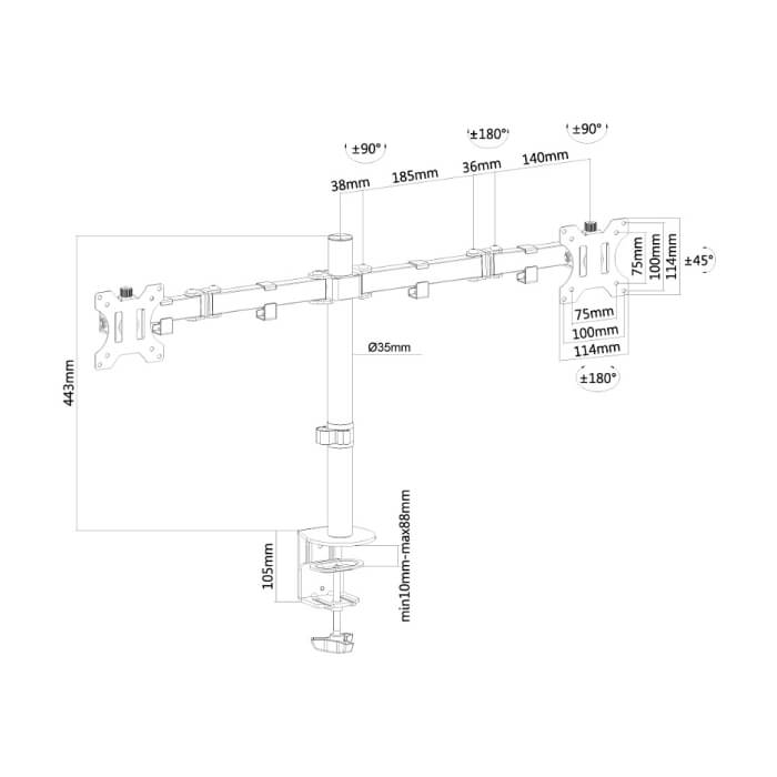 Neomounts Flat Screen Desk Mount (clamp/grommet) for 2 screens, 10"-32" ID 66833 (тъмнейл - 3)