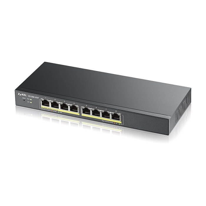 ZyXEL GS1900-8HP, 8-port GbE L2 PoE Smart Switch, 802.3at, desktop, fanless, 70 Watt (тъмнейл - 2)