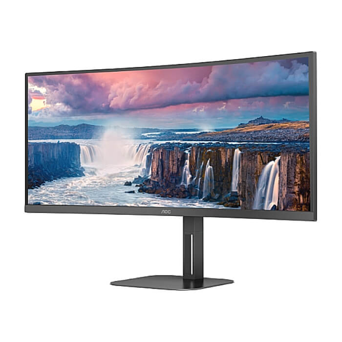 AOC CU34V5C/BK, 34" Curved 1500R VA WLED, 3440x1440@100Hz, 4ms GtG, 1ms MPRT, 300cd m/2, 3000:1, 20M:1 DCR, Adaptive Sync, FlickerFree, Low Blue Light, 5Wx2, Tilt, Height Adjust, Swivel, HDMI, DP, USB hub ID 85255 (тъмнейл - 3)