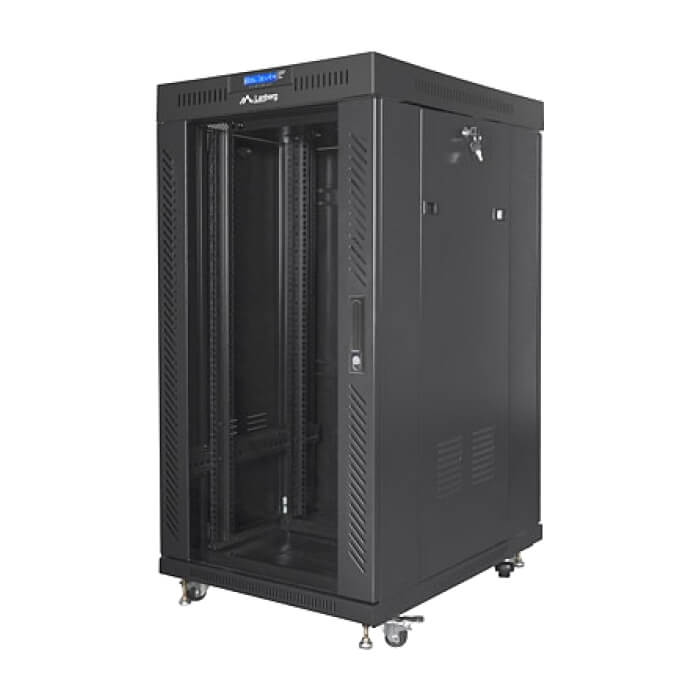 Lanberg rack cabinet 19" free-standing 22U/800x800 (flat pack) with glass door lcd black v2 ID 87628 (тъмнейл - 5)