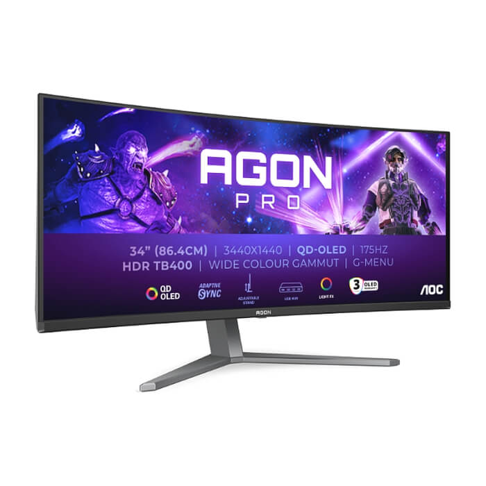 AOC AG346UCD, 34" Curved 1800R QD-OLED, 3440x1440@175Hz, 0.03msGtG, 1000 cd/m2, 1.5M:1, 80M:1DCR, Adaptive Sync, FlickerFree, Low Blue Light, 8Wx2, Tilt, Height Adjust, Swivel, 2xHDMI, DP, USB hub ID 85254 (тъмнейл - 3)
