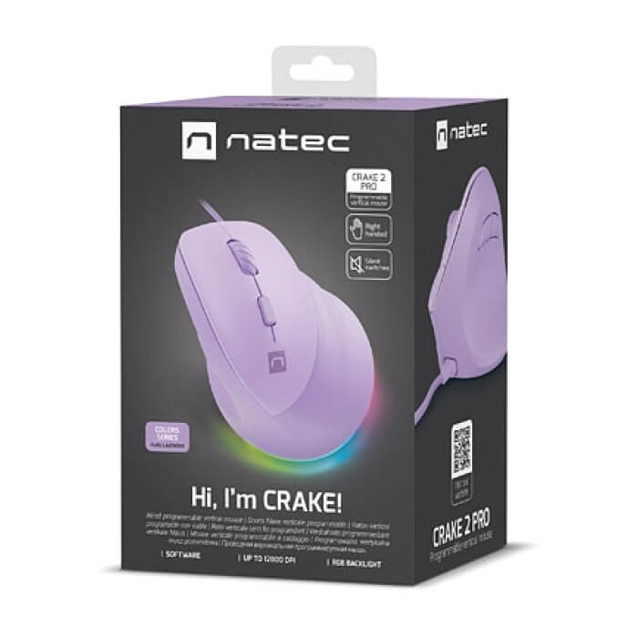Natec Vertical Mouse Crake 2 Pro 12800DPI Optical Pure Lavander (тъмнейл - 5)